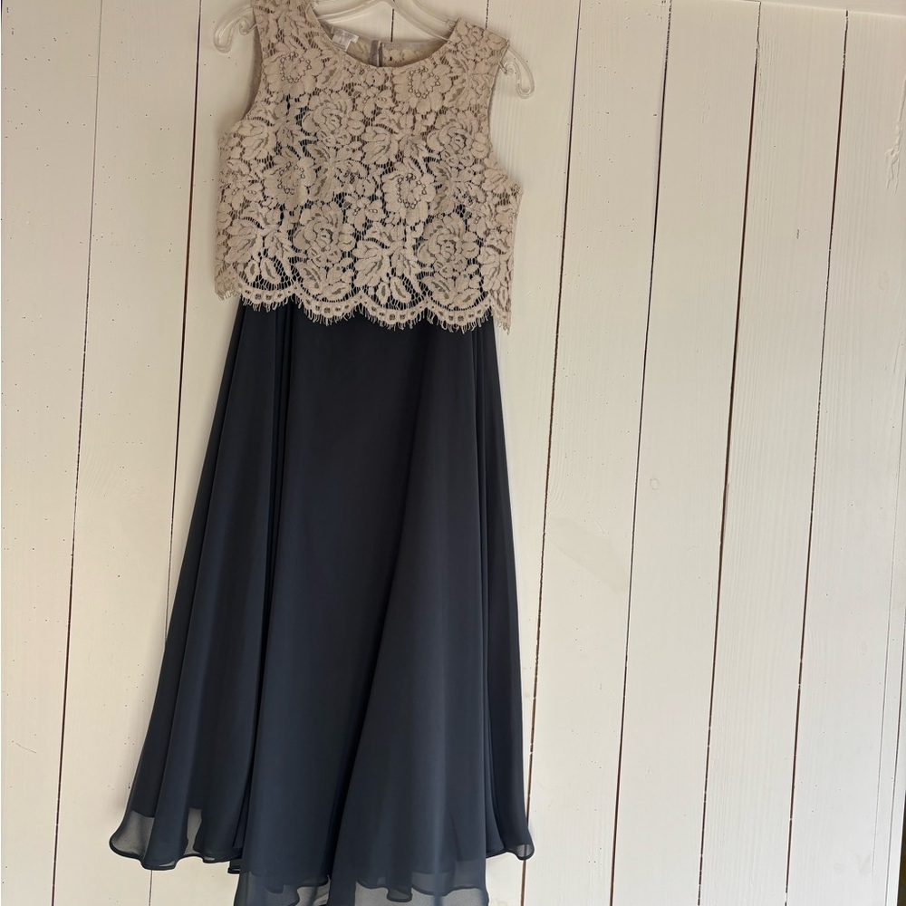 Jenny Yoo Anthropologie Lace Top A-Line Chiffon Skirt in Cream and Blue